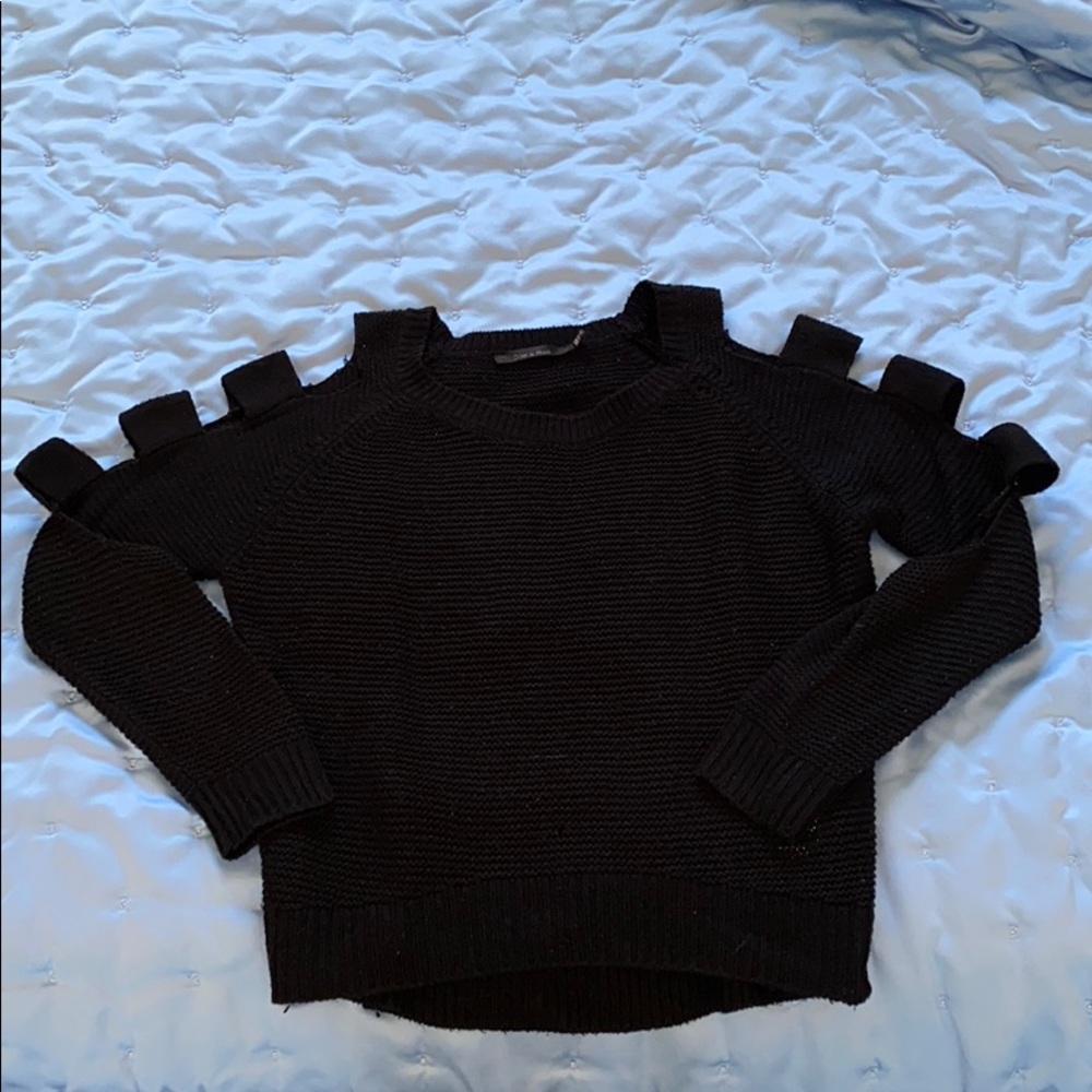 Black ladder sleeve knit sweater